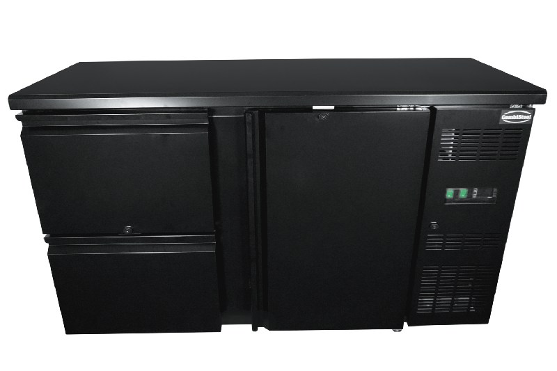 Arrière bar réfrigérée noir 1 porte et 2 tiroirs l1462mm 7450.0316 COMBISTEEL_3