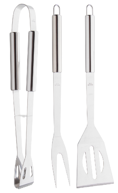 Set barbecue 3 pièces inox - Fourchette, spatule et pinces - avec sac en nylon et fermeture éclair_3