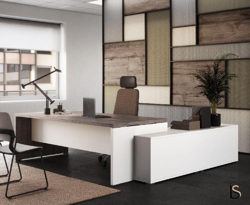 Bureau pour manager bicolore TAK - Mobel Linea - 185, Gauche, Chêne grisé_0