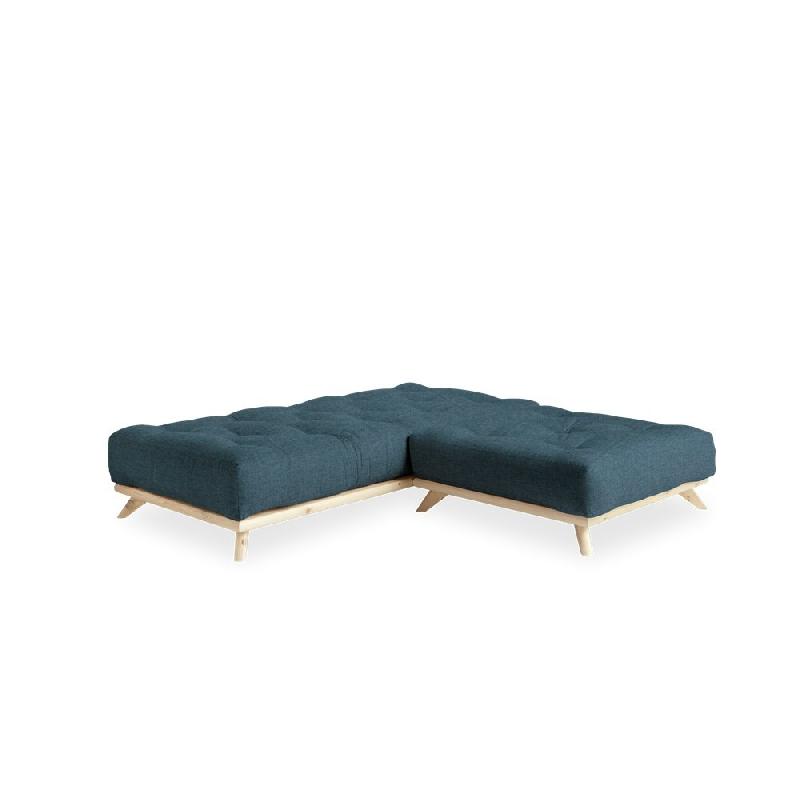 Canapé convertible futon Senza en pin naturel - Coloris bleu profond - Couchage 90 x 200 cm_3