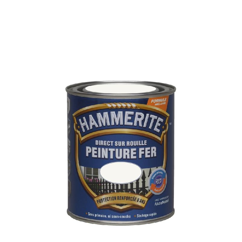 Peinture fer extérieur direct sur rouille HAMMERITE - blanc brillant RAL 9016 - 0.75L - finition durable et résistante_3