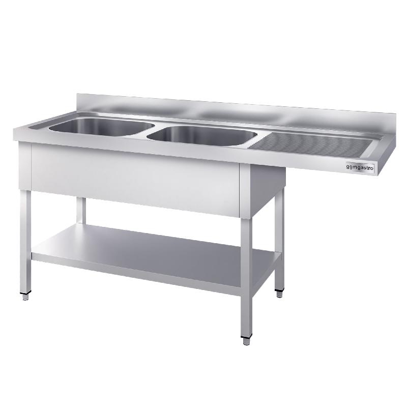 Plonge Inox 2 bacs avec passage lave-vaisselle - P 600 - GGM - 1600 mm bac à gauche_3