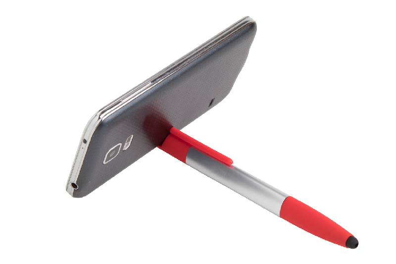 Stylo à bille stylet 5 en 1 - plastique - support téléphone, règle, nettoyant écran, tournevis - encre bleue_3