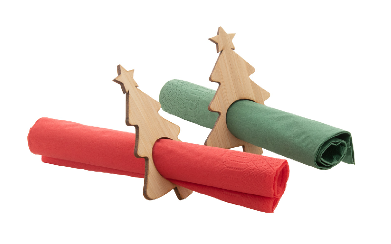 Set de 4 ronds de serviette en forme de sapin de Noël - contreplaqué de bambou - couleur naturelle_3