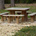 Table Pique Nique Accès Pin traité autoclave classe 4 - Pieds et traverses section 120 x 120 mm - Lames table et banc section 45 x 145 mm - Format 1200 x 1200 mm_3