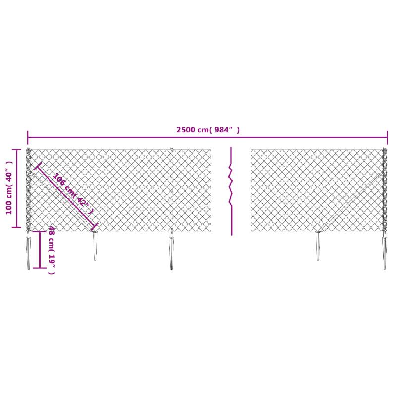 Vidaxl clôture à mailles losangées avec piquet d'ancrage vert 1x25 m 153929_3
