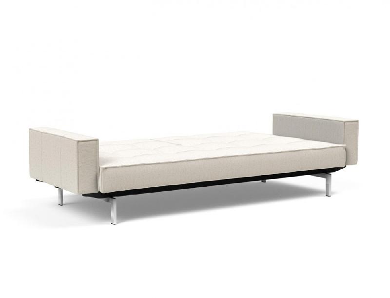 Innovation Living - Canapé Splitback pieds chromés avec accoudoirs - Convertible lit 115x210 cm - Tissu bouclé Off White_3