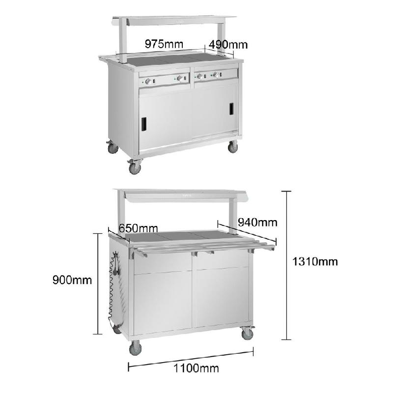 Buffet central mobile avec plaque chauffante 3 x GN 1/1 - Buffalo - JB186_3