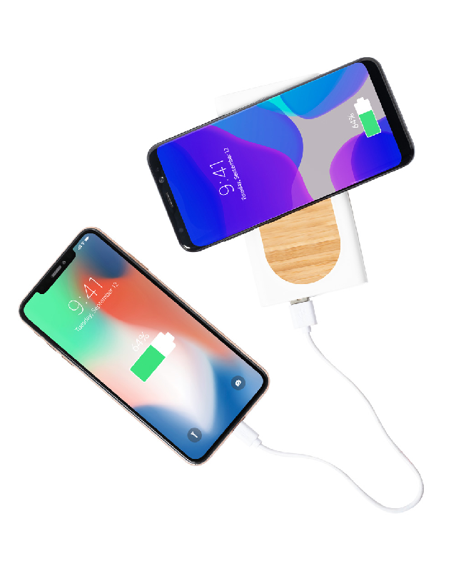Power bank en PLA et bambou - 8000 mAh - Chargeur rapide sans fil 15 W - USB et USB-C_3