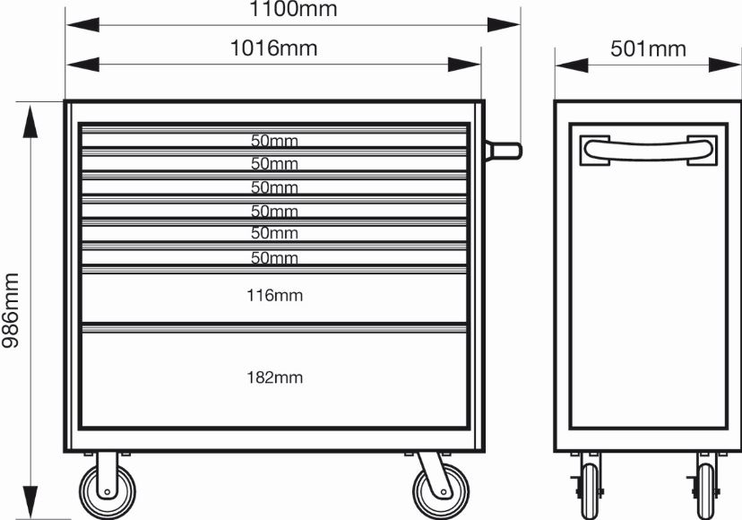 Servante classique C75 - 8 tiroirs, orange, 986x501x1100 mm - Lock & Go, roues silencieuses - 1475KXL8_3