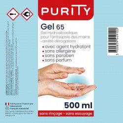 Gels hydroalcooliques - Purity 65 - Pack de 50 flacons pompe 500ml - Fabriqué en France_3