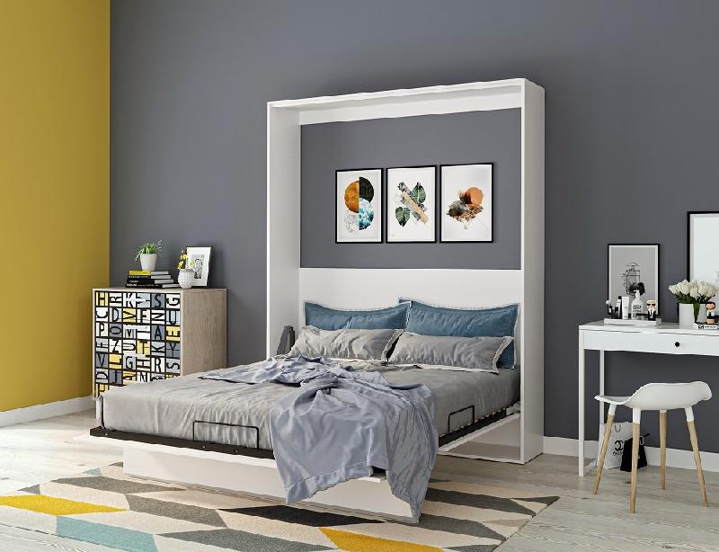 Armoire lit escamotable Genius blanc mat - ouverture assistée - couchage 160x200 - ultra plate pour gain de place_3