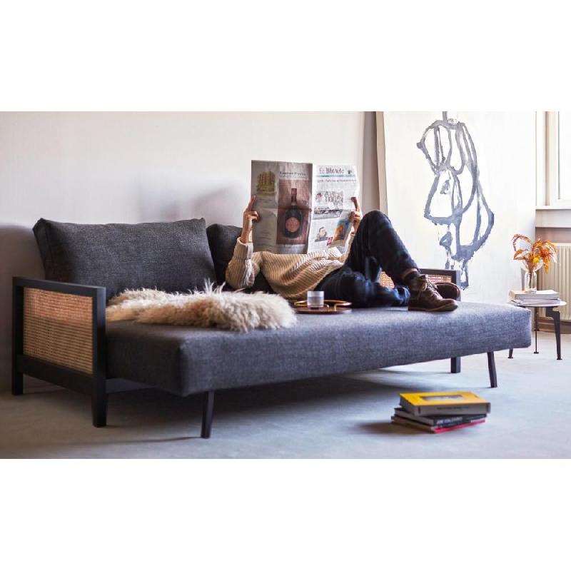 Canapé design Art Déco convertible Narvi - Innovation Living - lit 200x140 cm - tissu Kenya dark grey_3