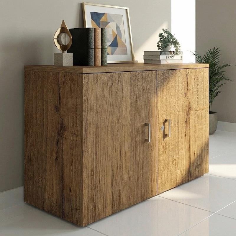 Armoire basse de bureau hauteur 81 cm - Mobel linea - 100, Chêne veiné_3