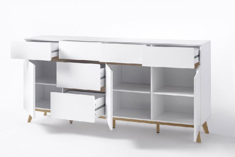 Buffet Cachan blanc laqué mat - 6 tiroirs, 3 portes, piétement en chêne massif_3