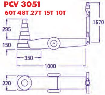 Cric hydropneumatique bas, 5 pistons 60t/48t/27t/15t/10t - pasquin -  pcv 3051_3