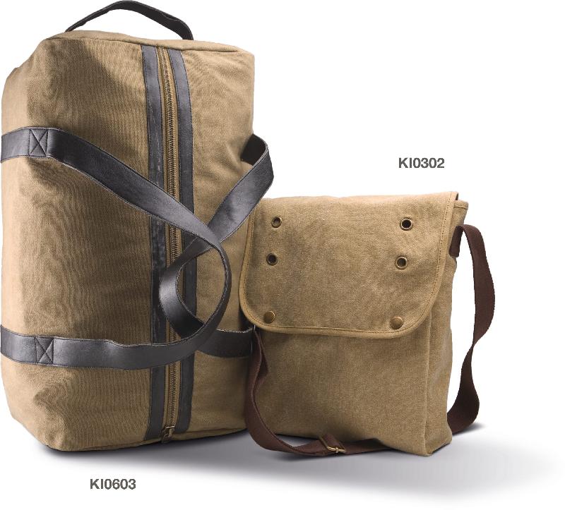 Sac de voyage vintage en canvas - Réf: KI0603 - Kimood - Look rétro avec anses en PVC et finitions vieux cuivre_3