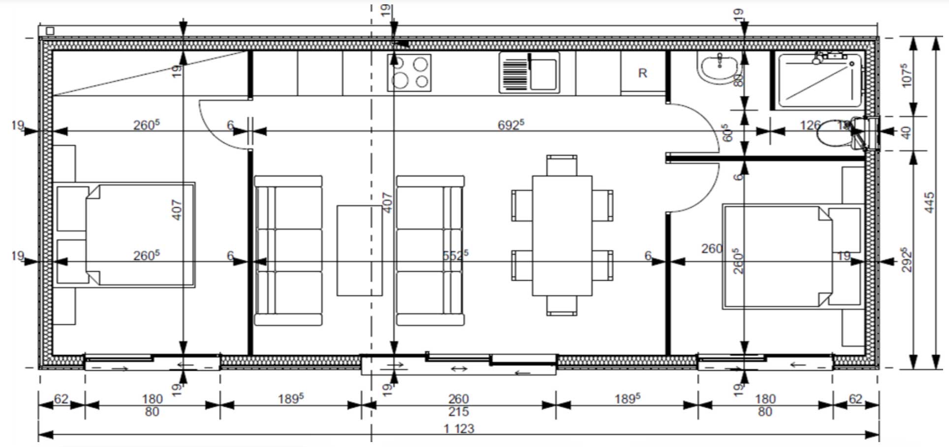 Tiny house Lodge 50 avec 2 à 3 chambres et salle d'eau