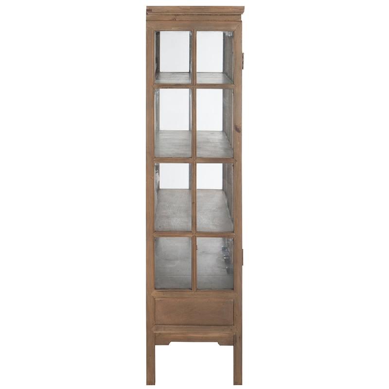 Buffet vaisselier Dara - 2 portes vitrées, 3 tiroirs, bois massif naturel et verre trempé_3