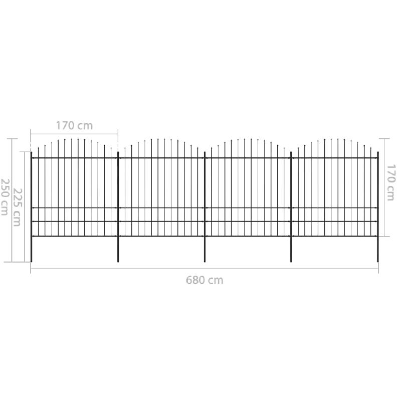 Vidaxl clôture de jardin à dessus en lance acier (1,75-2)x6,8 m noir 277751_3