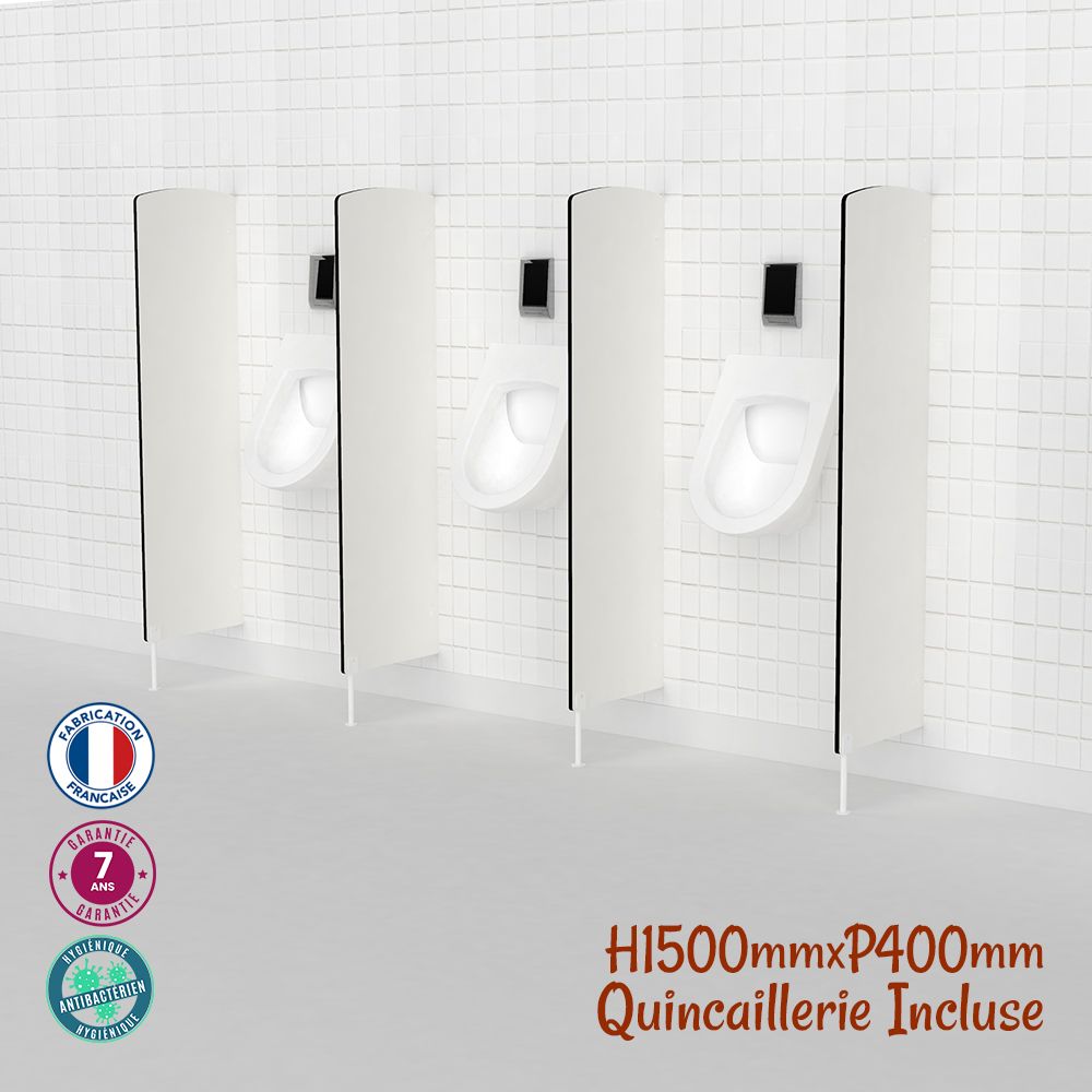 Séparateur d'urinoir fixé au sol avec équerres murales en inox