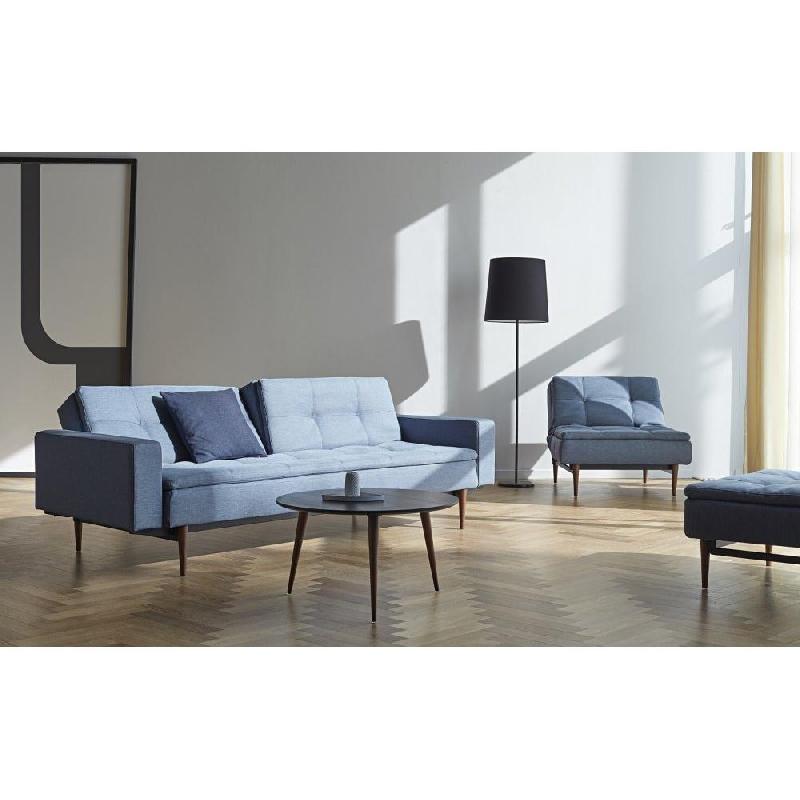 Innovation Living - Canapé design Dublexo Styletto convertible lit 200x115 cm - Bleu Soft Indigo - Pieds chêne foncé avec accoudoirs_3