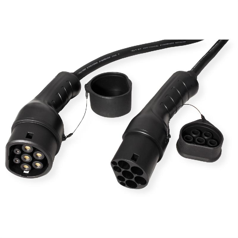 ROLINE Câble de recharge VE type2, 3-Phases, 480VAC (3P+N+E), 16 A, 11 kW, spirale (max. 2m)_3