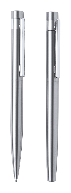 Parure de stylos en acier inoxydable recyclé - Stylo à bille et roller avec encre bleue - Livrée dans une boîte en papier kraft_3