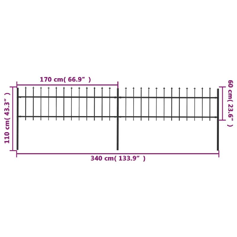 Vidaxl clôture de jardin avec dessus en lance acier 3,4 x 0,6 m noir 277594_3
