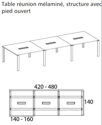 Grande table de réunion X7 avec pieds ouverts chromés - Officity - Chromé, Orme, 640_3