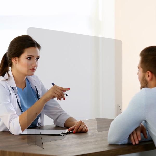 Vitre de Protection Plexiglass 4 mm Transparent MM H 70 x L 90cm + 2 Pieds - Réf : 490706 - Ouverture « passe-documents »_3