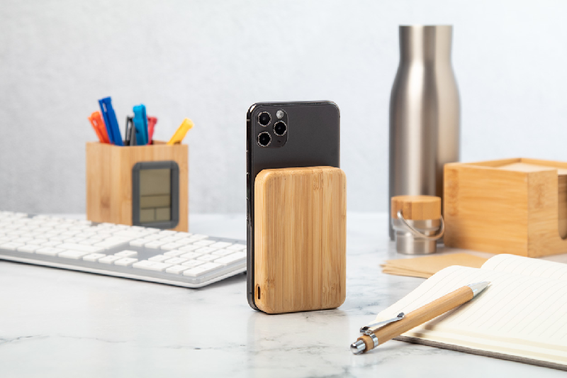Power bank transparent en bambou - chargeur rapide sans fil 10W - batterie 5000mAh_3