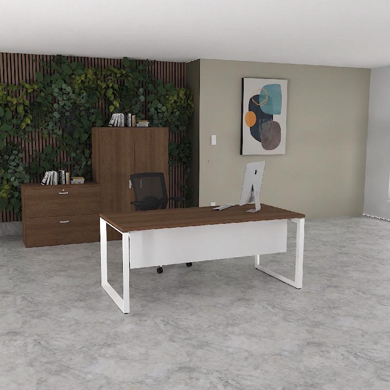 Bureau droit individuel Star - Mobel Linea - Blanc 9010, 180, Acacia foncé_0