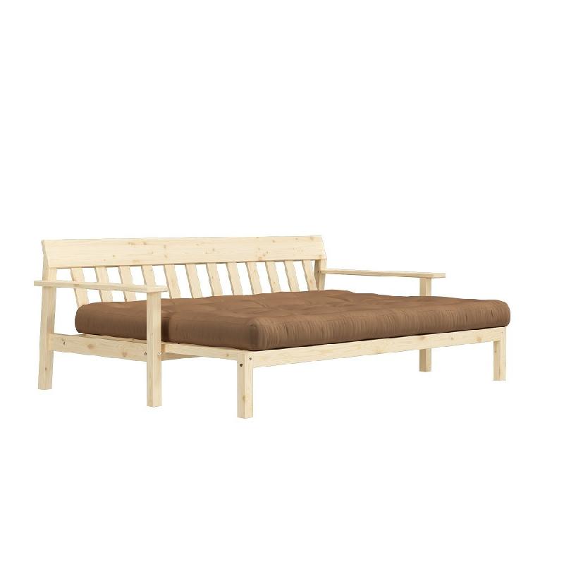 Canapé convertible futon Unwind - Pin naturel - Coloris mocca - Couchage 130 x 190 cm - Style scandinave_3
