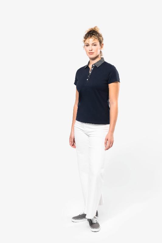 Polo jersey bicolore femme - Réf: K261 - 100% coton peigné, col chemise élégant, marque Kariban_3