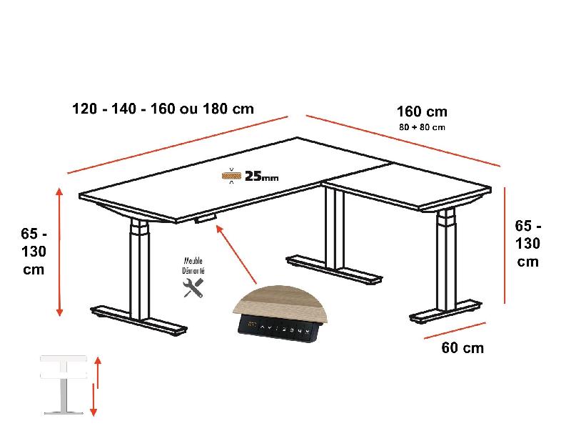 Bureau d'angle réglable TRAM - Mobel Linea - 140, Blanc, Acacia foncé_3
