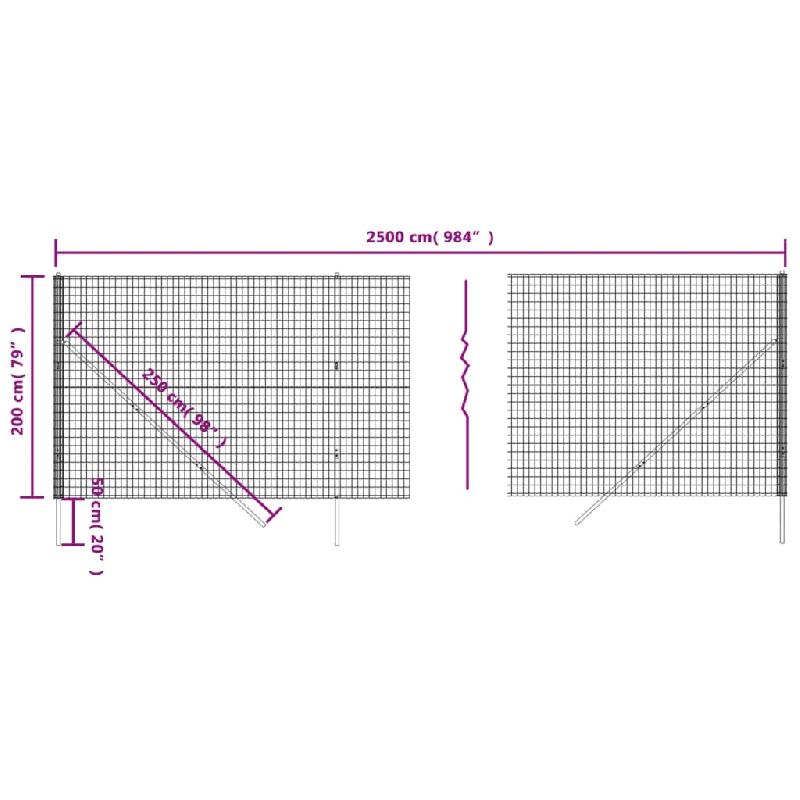 Vidaxl clôture en treillis métallique anthracite 2x25m acier galvanisé 154206_3