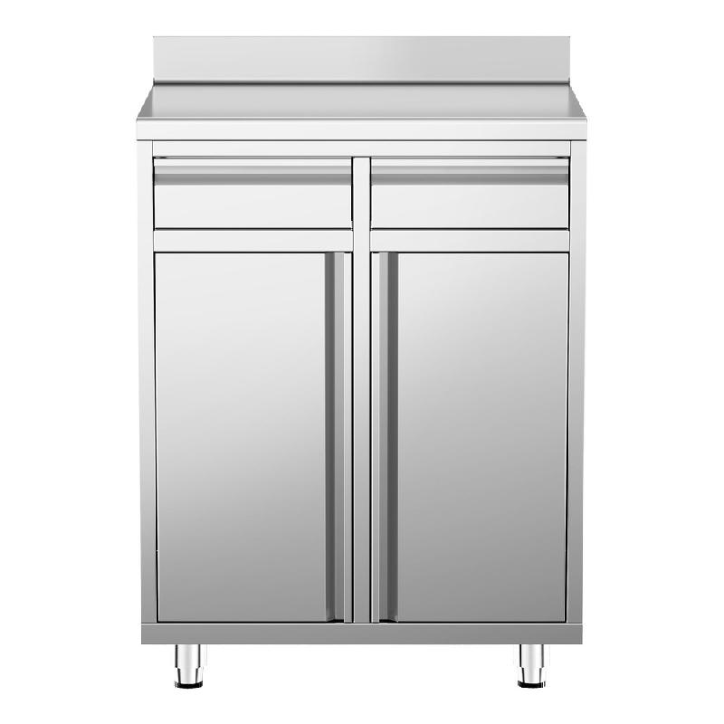 Meuble inox pour machine à café - 800 x 600 mm - 2 tiroirs - 2 portes avec trappe à déchets_3