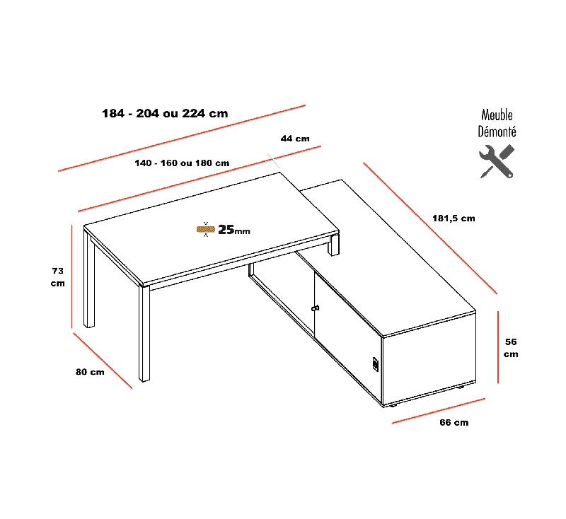 Bureau de manager X4 avec crédence - Quadrifoglio - 224, Blanc, Blanc, Avec caisson_3