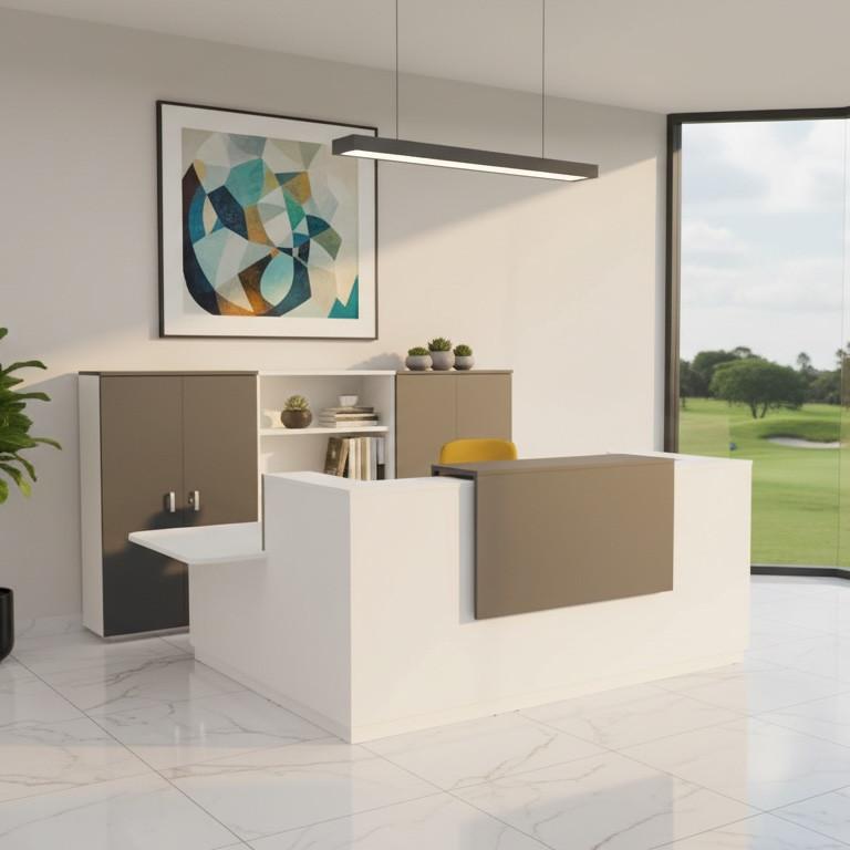 Bureau d'accueil d'angle avec accès PMR Delta Plus - Mobel Linea - Blanc, Gauche, 264, Non_0