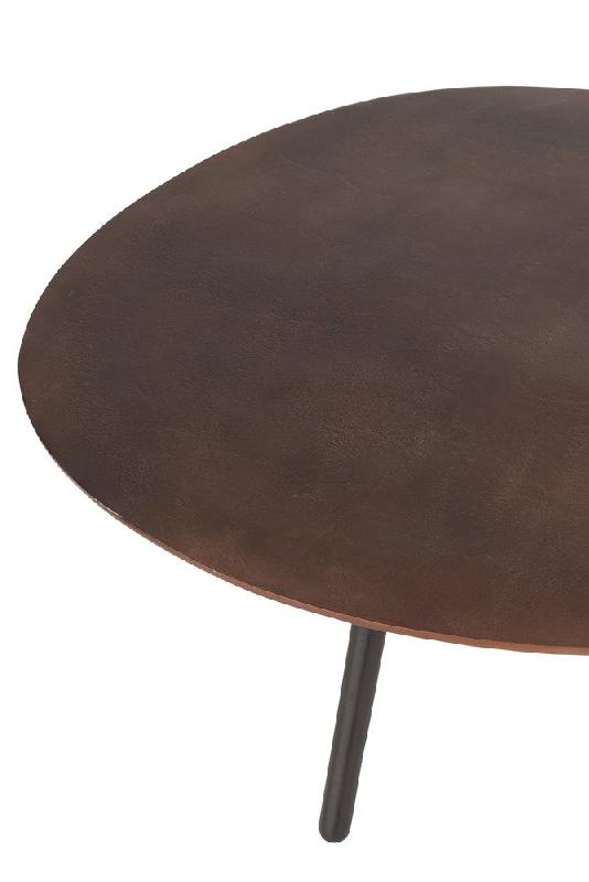 Table de salon MISTE en aluminium marron - plateau goutte et pieds en bois massif_3