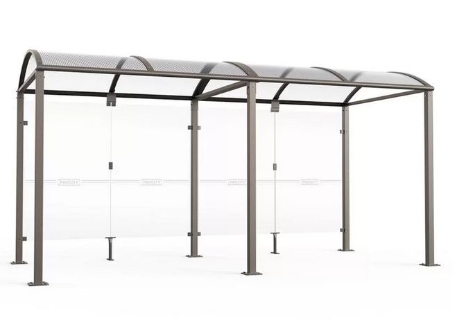 Abri voûté pour vélos avec traverses en aluminium et bardages en verre