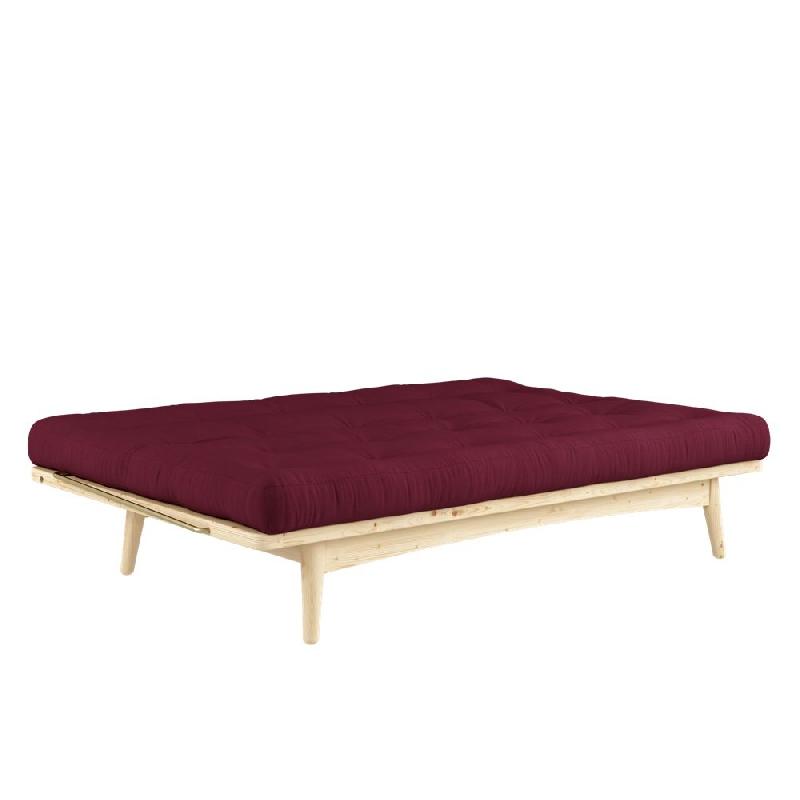 Banquette futon FOLK en pin massif - Coloris bordeaux - Couchage 130 x 190 cm - Accoudoirs en métal_3