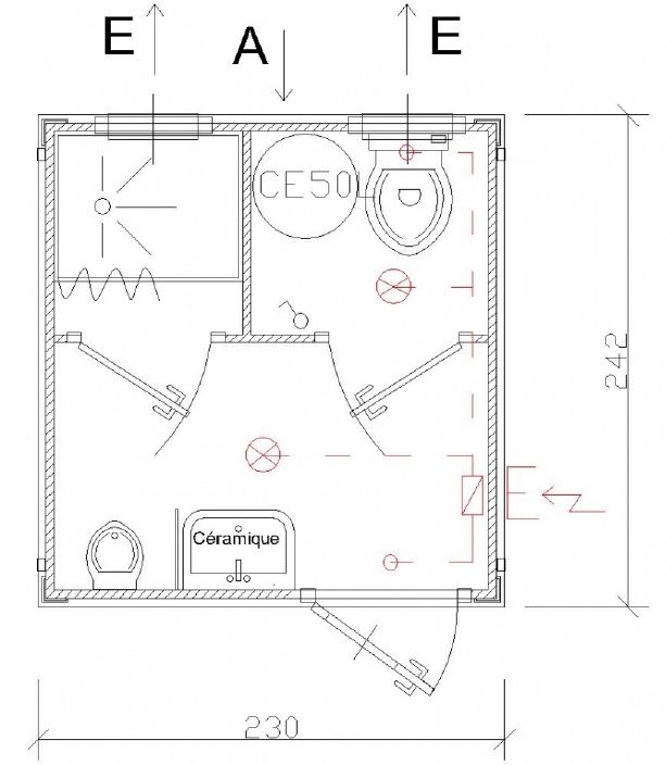 Bungalow sanitaire de chantier avec WC à l'anglaise, un urinoir, une douche et un lave main - SDU_3