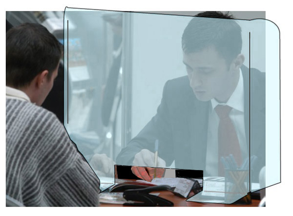 Écran de Protection Plexiglass Transparent - H 68 x L 90 x P 16 cm - Réf : 490770 - Passe-documents intégré - Fixation adhésive_3