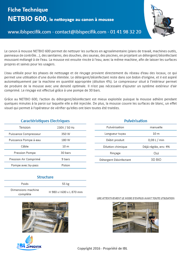 Canon à mousse industriel autonome NETBIO 600 - 30 Bars - Compact et performant pour dégraissage professionnel_3