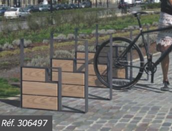 Appui vélos moderne KUB - avec ou sans élément décoratif en bois - Structure acier ou acier et bois_3