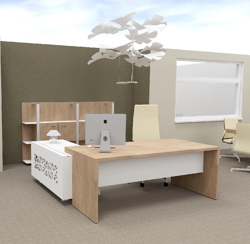 Bureau d'angle T45 avec desserte dos design - Quadrifoglio - 212, Droite, Orme et blanc_3