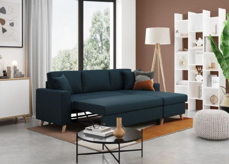 Canapé d'angle réversible convertible ARKO - méridienne avec coffre - bleu canard - 140x190 cm_3