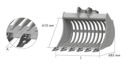 Godet squelette GSQ60-800AS pour minipelle 4-6T - Uniter 45 - Largeur 800 mm_3